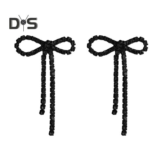 

1 пара женских сережек-гвоздиков, серьги-бантики со стразами, длинные серьги-бантики с кисточками, ювелирные аксессуары чёрный