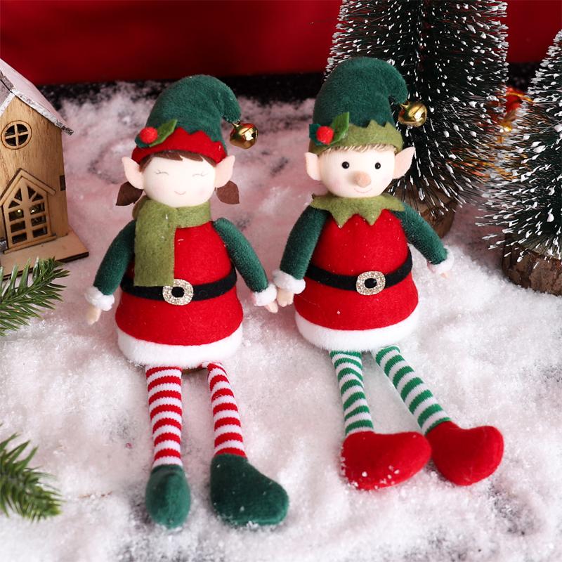 New Christmas Elves Stuffed Plush Dolls Hanging Ornaments Xmas Tree Decor Cute Boy Girl Elf Hanging Pendants Kids Gifts New