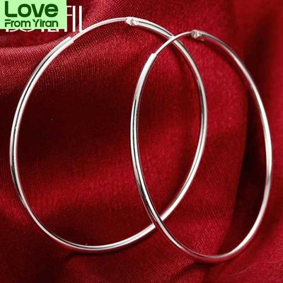 100 %925 Sterling Silver Hoop Earring 50mm Round Circle Loop Gifts Simple Smooth Big Earrings For Women Jewelry