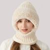 Versatiles Knitted Hat Women Ponytail Hat with Integrated Vintage Neck Warmer for Women with Neck Warmer