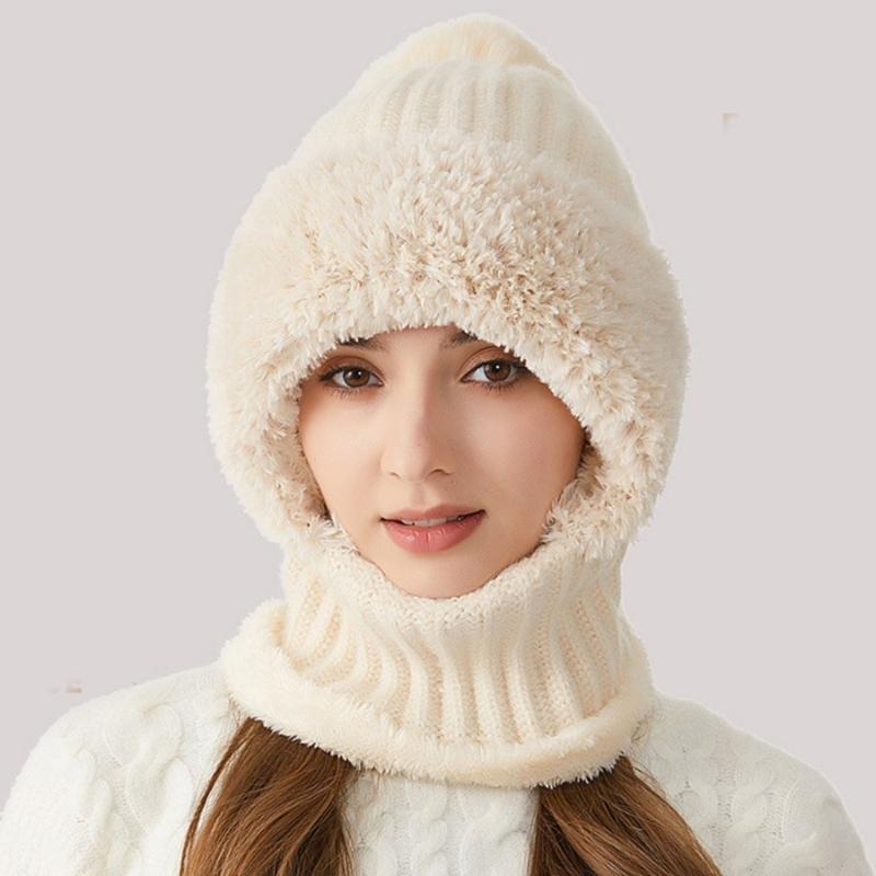 Versatiles Knitted Hat Women Ponytail Hat with Integrated Vintage Neck Warmer for Women with Neck Warmer