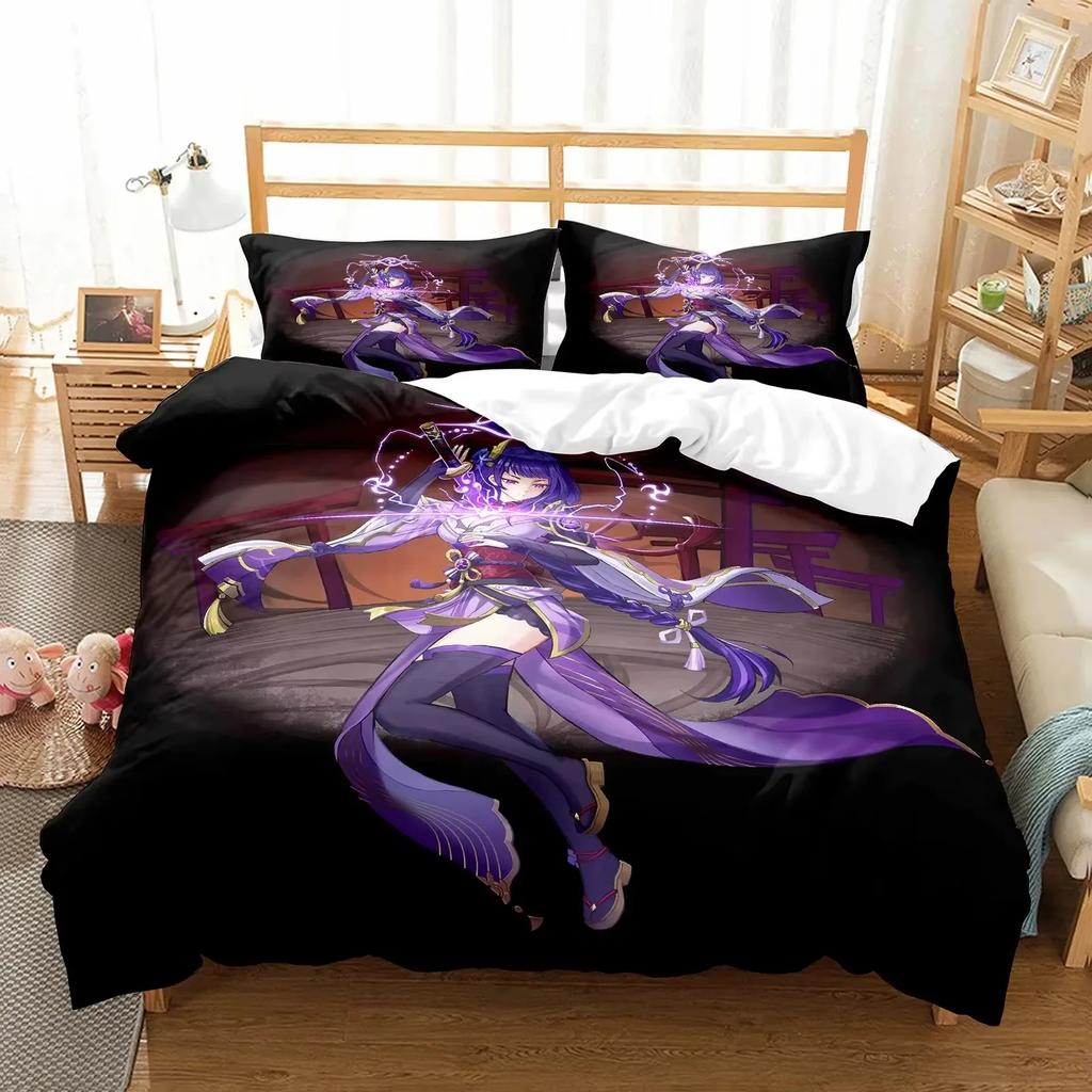Anime Girl Genshin Impact Beelzebul Bedding Set Duvet Cover Bed Set Quilt Cover Pillowcase Comforter King Queen Size Boys Adult