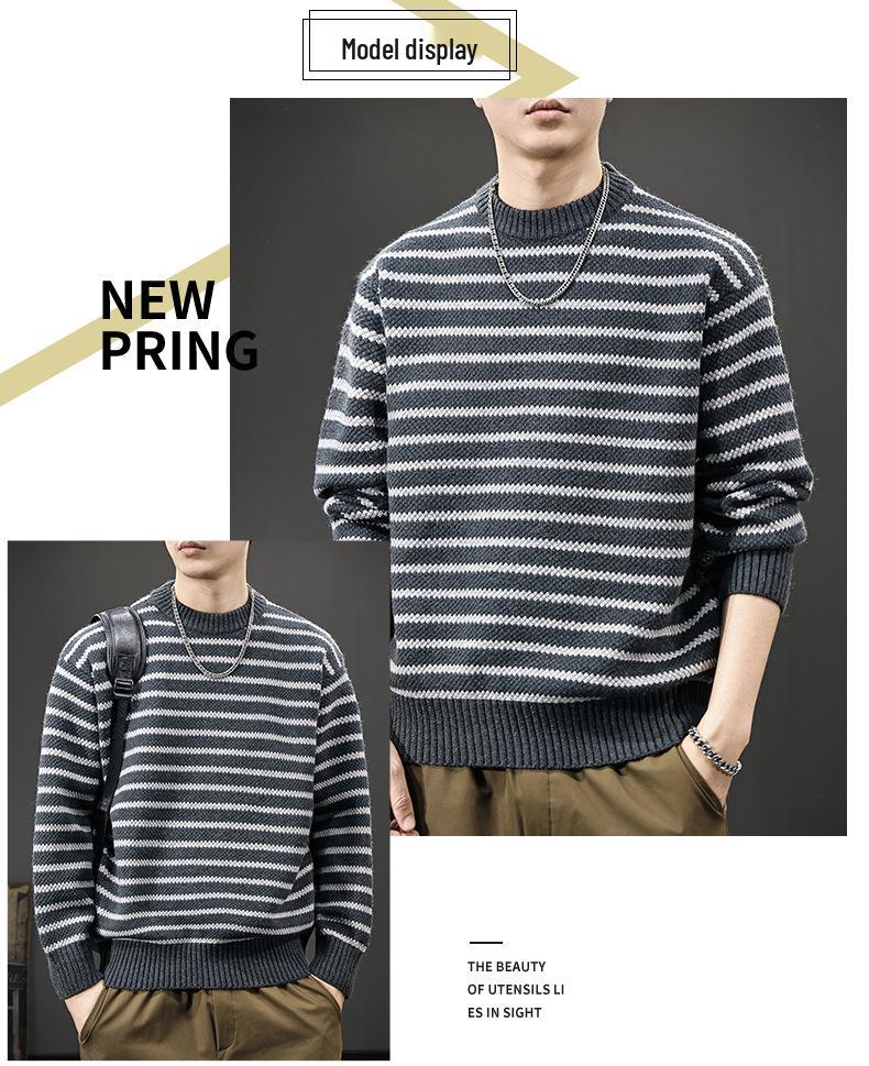 2025 Men's Striped Heavy Gauge Sweater: Autumn/Winter Long Sleeve Knit Base Layer