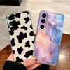 Artistic Blue Marble Black Leopard Print Phone Case For Samsung M33 M35 M34 M13 M14 M15 M53 M54 M55 M23 Clear Transparent Cover