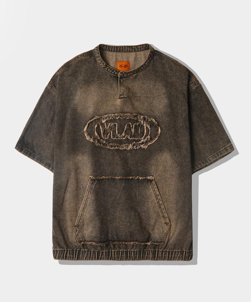 Dimiteulibeullaeg Vlad Cutoff Applique Denim Short Sleeve T-Shirt_Dust Black
