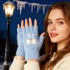 1 Pair Winter Half Finger Gloves for Women Cute Fingerless Mittens with Bow Plush Warm Stretchy Gloves for Women Girls
