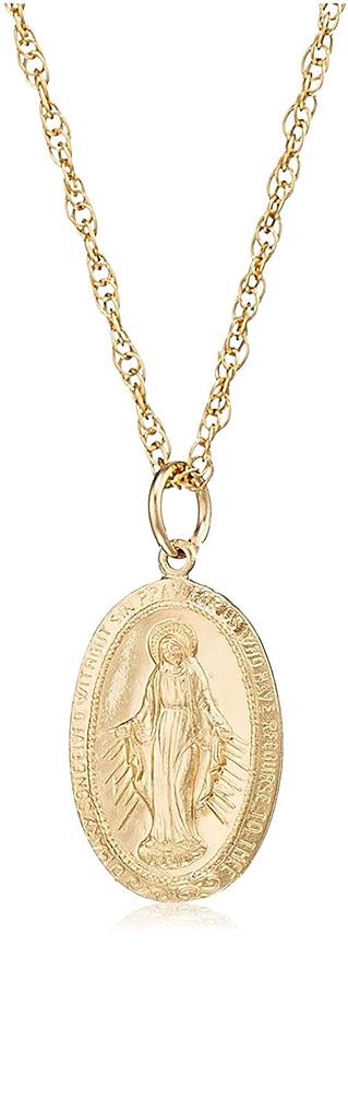Collier Fabriqué au Japon Rempli d'Or 14KGF Médaille Maria Chaîne à Vis Métal Hypoallergénique Fabriqué au Japon Ovale Petit k14gf34 [Bijoux M] Homme Femme