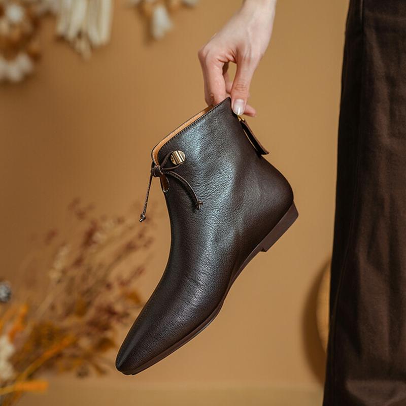 Fashion NEW Autumn Women Boots Genuine Leather Shoes for Women Pointed Toe Low Heel Shoes Elegant Zipper Ankle Boots Soft Modern Boots