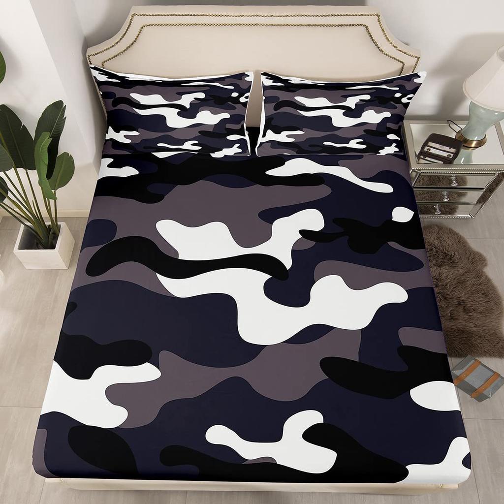 Camouflage Simple Pattern Mattress Three-Piece Digital Printing Mattress Bedding Set Adult Children