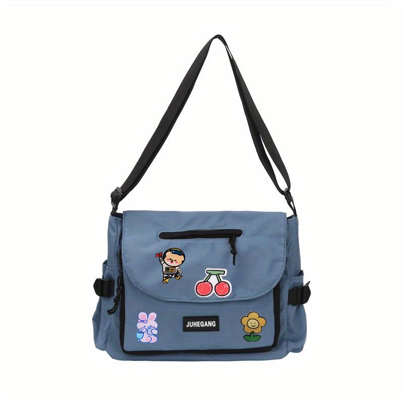 Trendy Nylon Messenger Bag, Large Capacity Crossbody Bag, Casual Flap Shoulder Bag For Teen Student School Bags Satchel