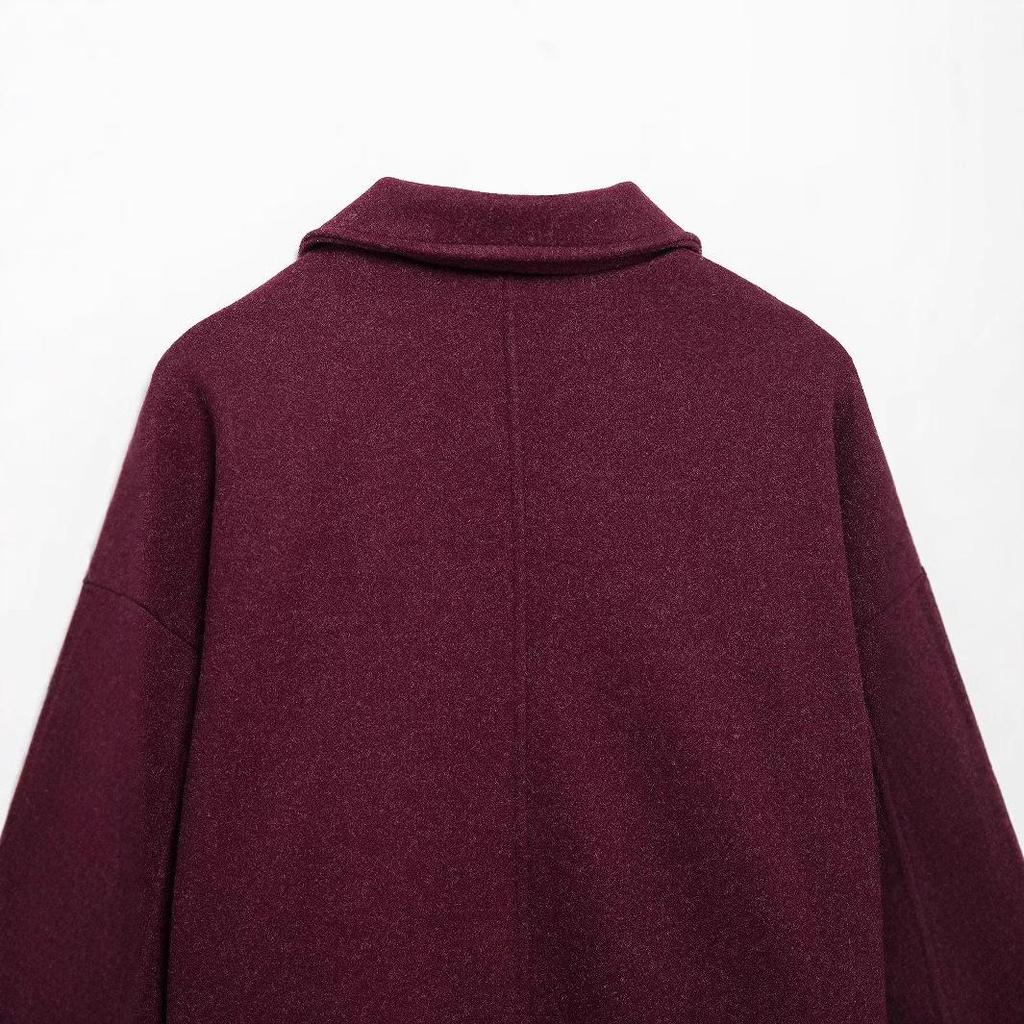 Spring 2025 Women's Casual Wool Blend Long Sleeve Coat - European & American Style