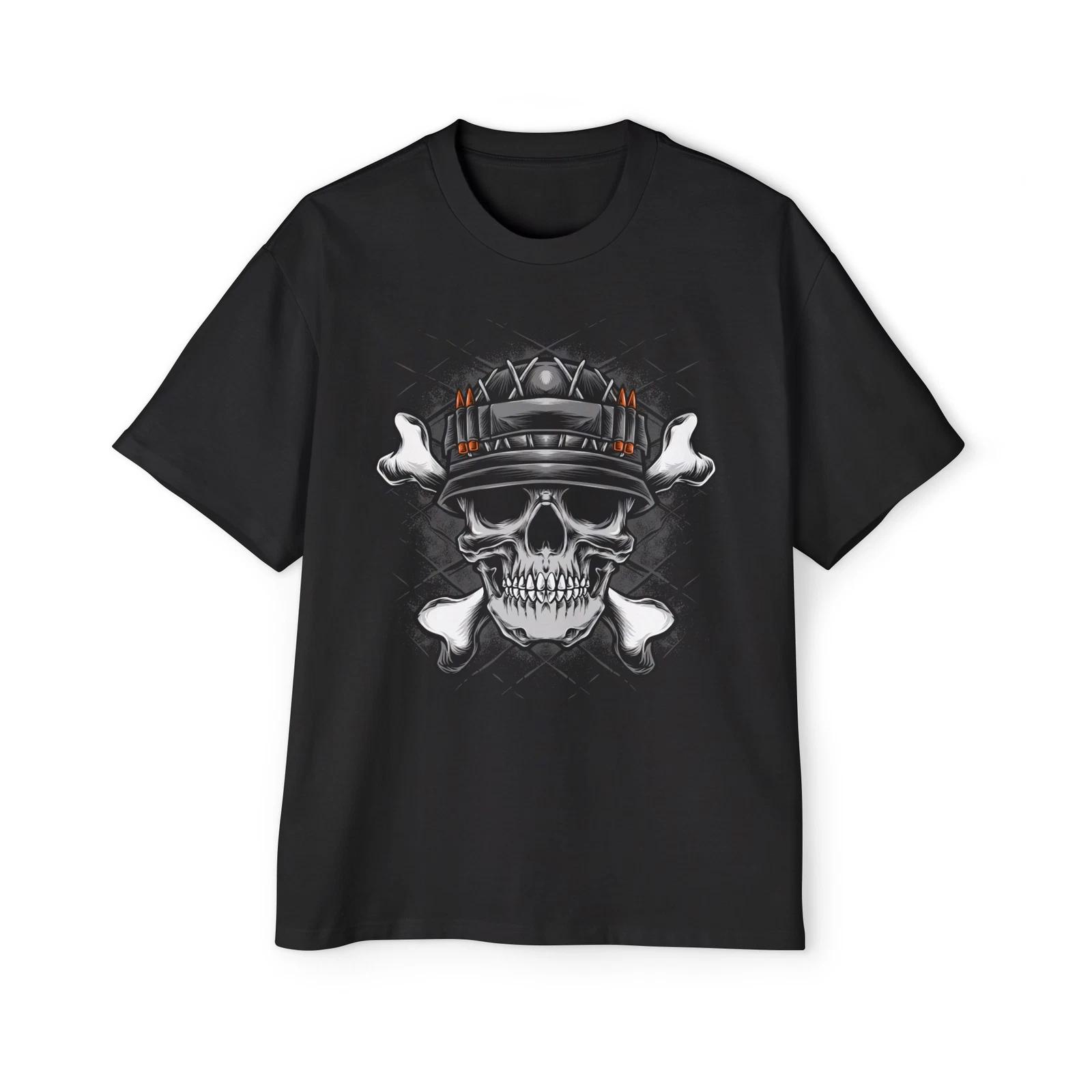 Military Skull and Bones Helmet Black :: High quality Men s Heavy Oversized Tee XL