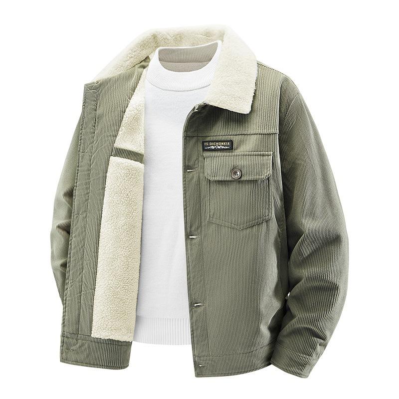 Corduroy jacket men's new thickened velvet medium loose large size solid color single-breasted cotton-padded jacket in autumn and winter