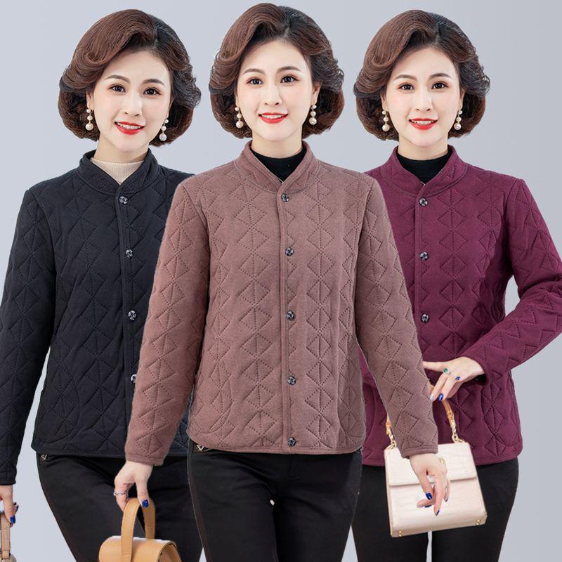 Women's Autumn/Winter Quilted Cotton Jacket for Middle-Aged and Elderly - Stand Collar, Warm, Thickened Design
