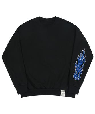 GRAVER [Unisex] Elbow Flame Smile Sweatshirt_Black