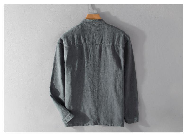 Men's Ramie Linen Stand Collar Shirt - Spring/Summer Casual, Loose Fit, National Style