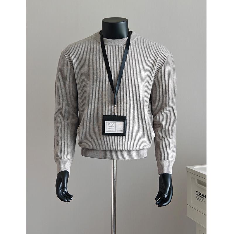 

Retro Men s Vertical Stripe Knit Sweater with Small Collar 3XL світло-сірий колір