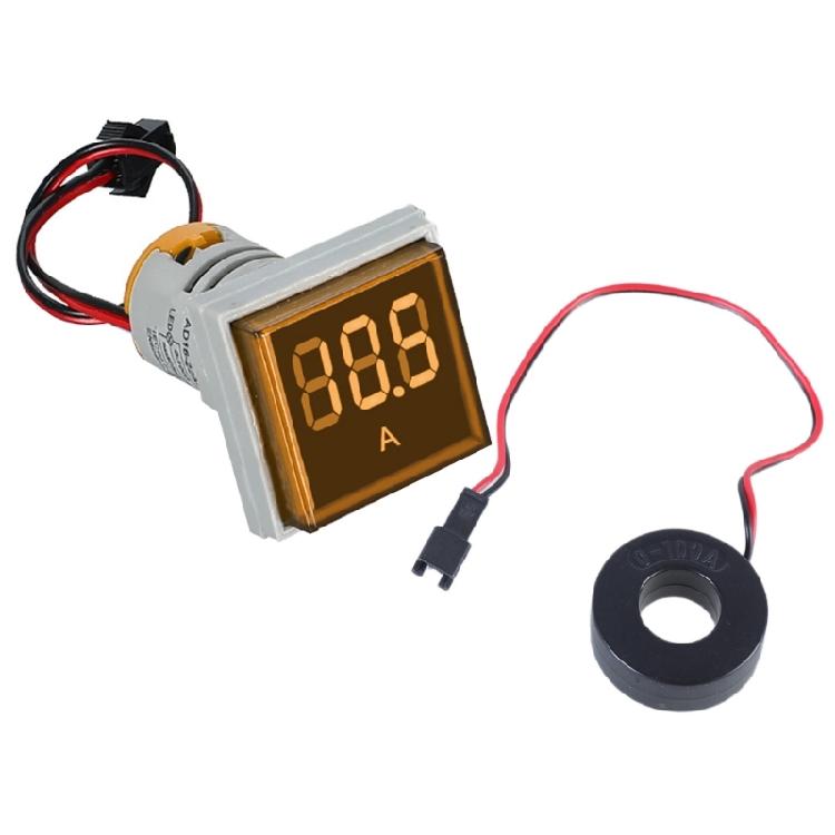 22mm Square Head Current Tester Gauge Digital Ammeter AC100A Current Meter LED Backlit Screen 0-100A Current Detector