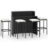 VidaXL Garden Bar Set with Cushions, 5 Pcs Black