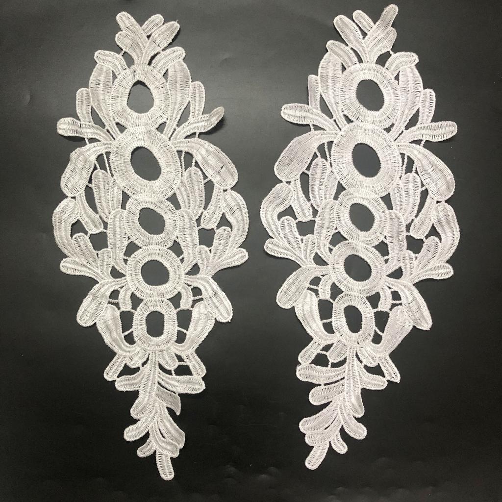 White Hollow Out Water-soluble Embroidery Lace Applique Patch by Pair for Dress Decoration LT2835A