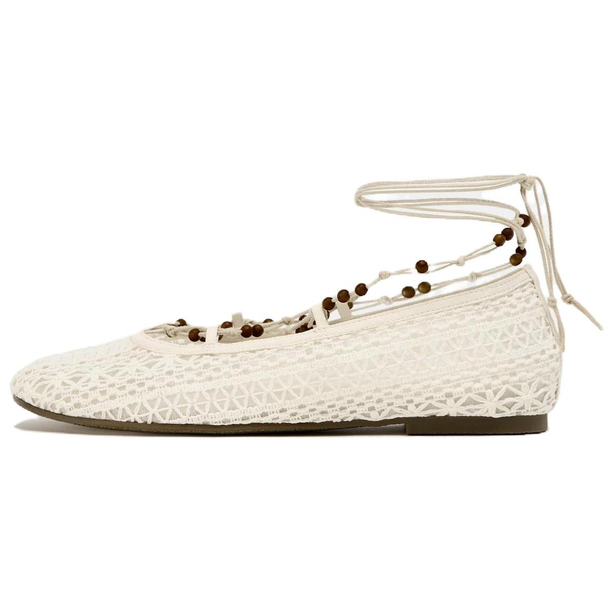 Zara Fashionable Comfortable Beaded Crochet Fabric Ballet Flat Mary Jane Shoes Women Shoes White 11504510002 37