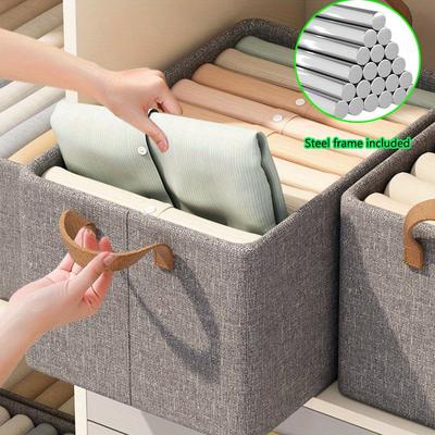 48*28*20cm1pc Foldable Clothes Storage Box with handle,Drawer Type Storage Basket with Strip frame,Applicable To Home&Dormitory Clothing Storage.