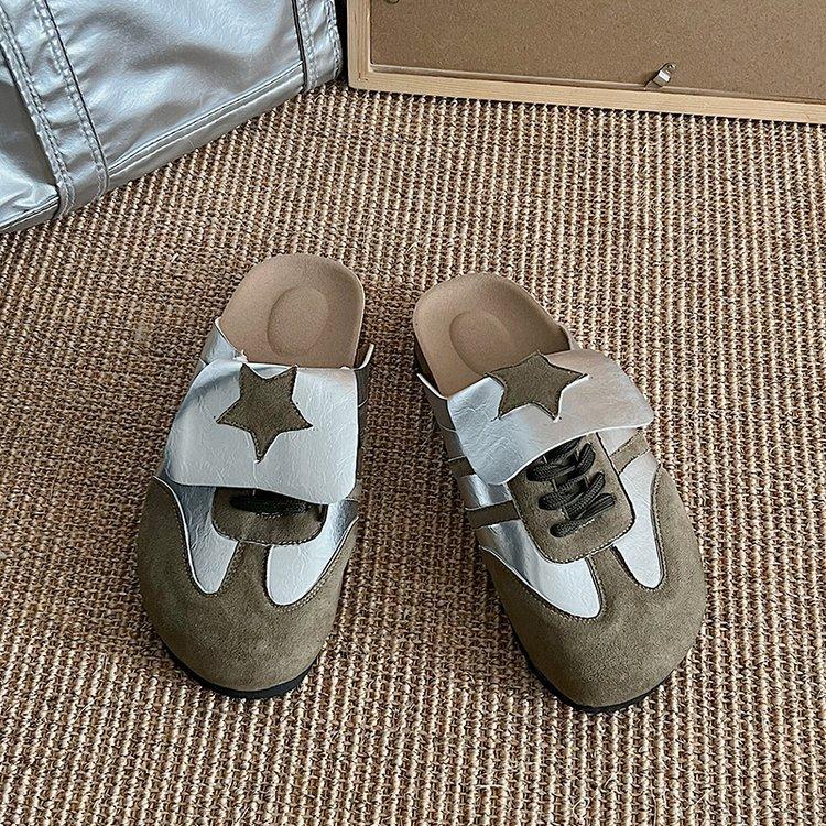 Thick-soled bag head half slippers women's summer wear 2024 new soft-soled one-pedal single shoes versatile retro Boken shoes