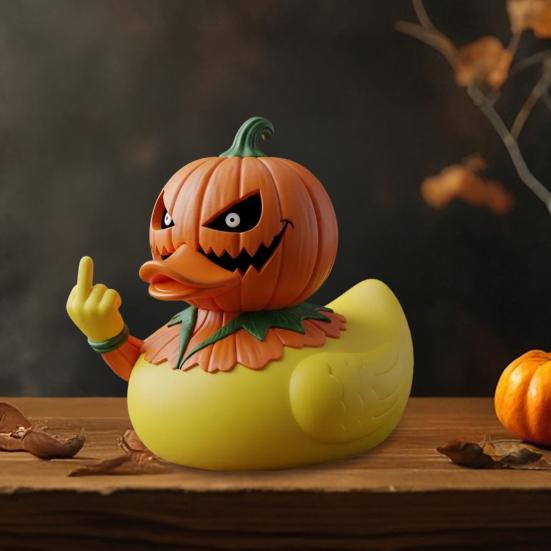 Halloween Middle Finger Duck Spooky Skull Bat Pumpkin Duck Figurine Resin Desktop Ornament for Holiday Home Office Decor