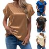 Women Satin Tops Casual Loose Short Sleeve Crew Neck Blouse Summer Silky Shirts Work Business Outfits