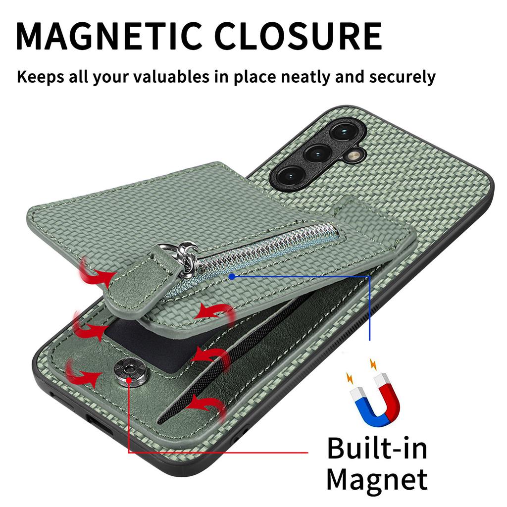 C1-03 Für Samsung Galaxy A55 5G Hülle Sturzsicher Lederbeschichtet TPU+PC Vertikaler Ständer Handyhülle