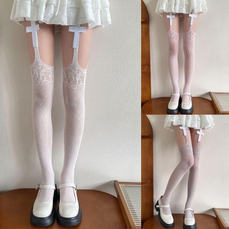 Sweet Elegant Women Thigh High Stockings Fashion Thin Hollows Long Tights Women Half Leg Tube Stockings Girl Garter Socks