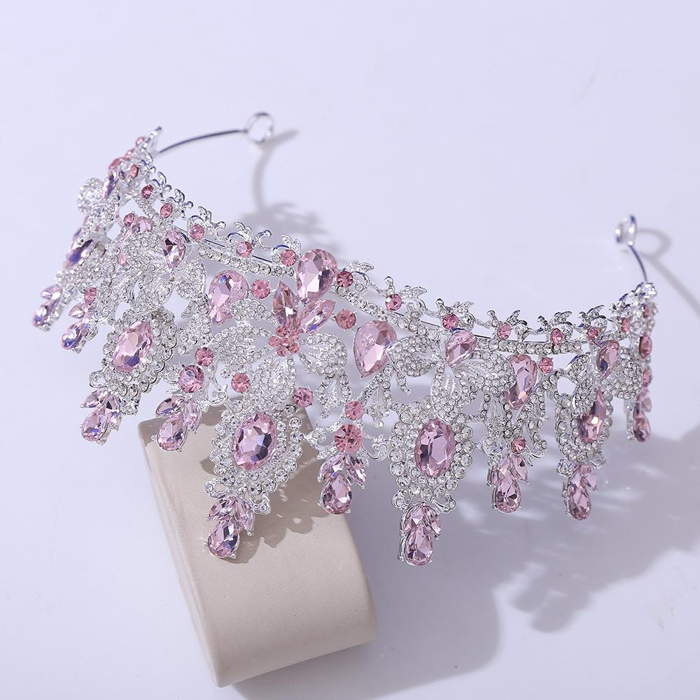 Gold Color Champagne Royal Queen Rhinestone Wedding Crown for Women Crystal Banquet Tiara Party Costume Hair Jewelry Accessories