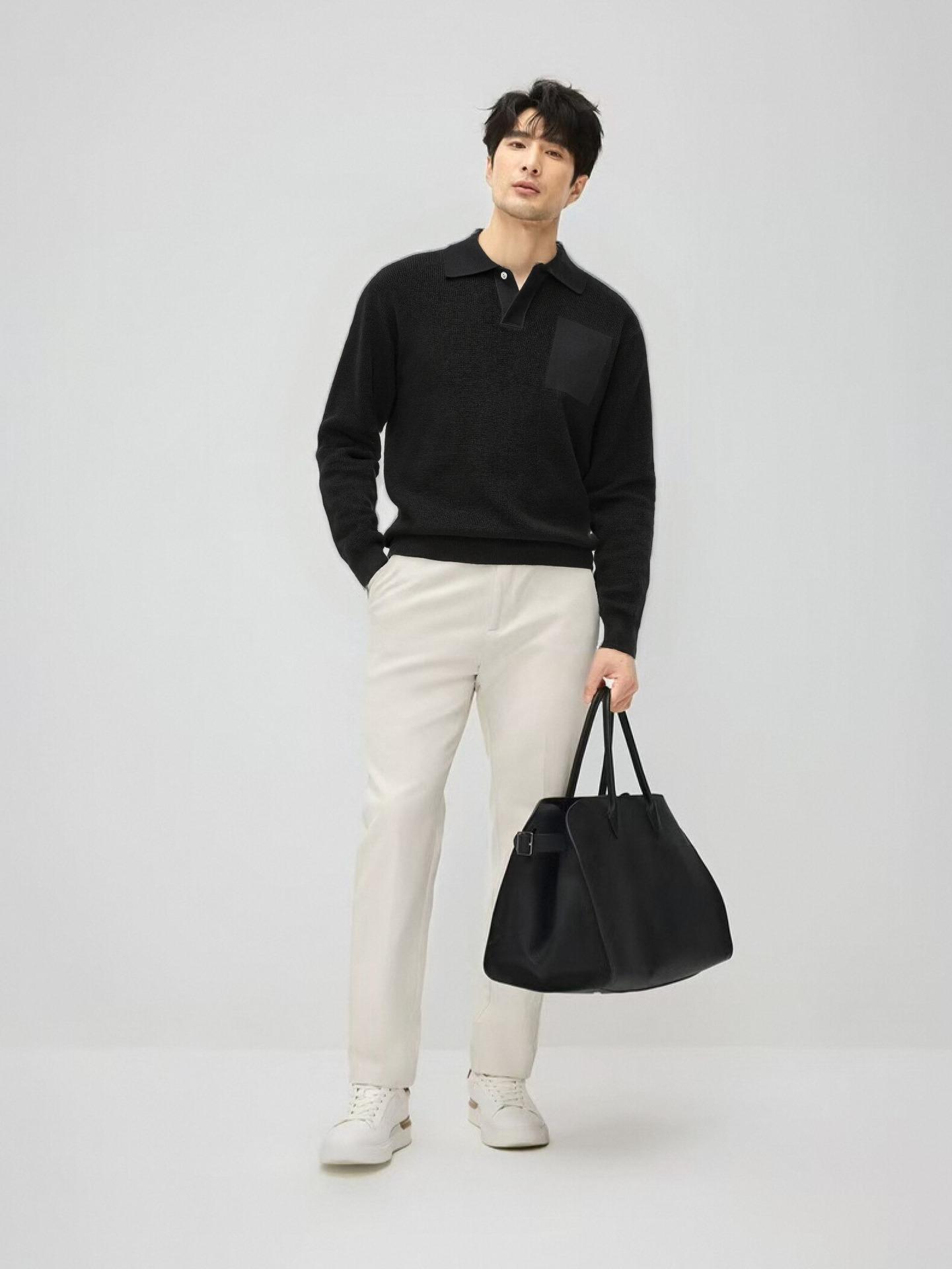 

Men s Luxury Polo Collar Lightweight Knit Sweater - Autumn/Winter Collection M (100-120 jin) чорний