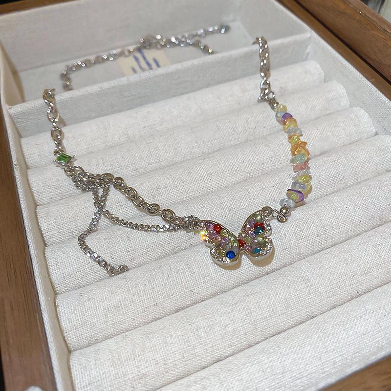 Butterfly Drop Oil Pearl Faux Crystal Necklace Versatile High-end Clavicle Chain Niche Design Jewelry Women