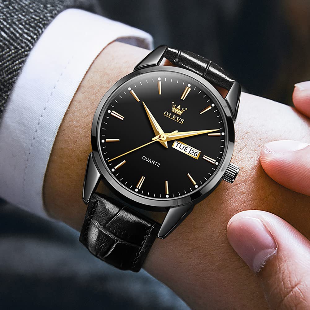 Men's Business Watch with Leather Band, Stylish Waterproof Watch with Calendar Display and Luminous Function, Perfect Gift for Men