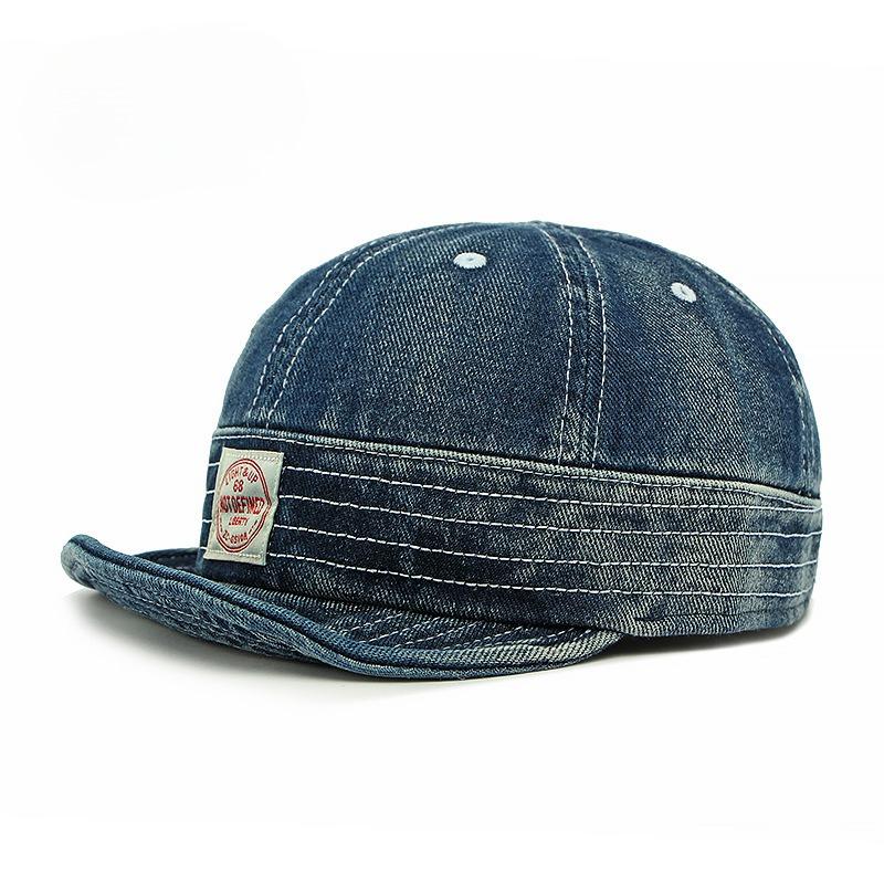 Retro Washed Denim Short Brim Baseball Cap Unisex Soft Flip Up Brim Mechanic Hat American Streetwear Skater Jean Cap