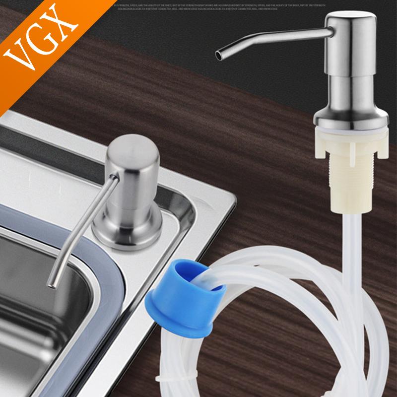 VGX Iiquid Soap Dispenser With Extension Tube Kit and Bottle 304 Stainless Steel Pump Head For Kitchen Sink Bathroom Accessories