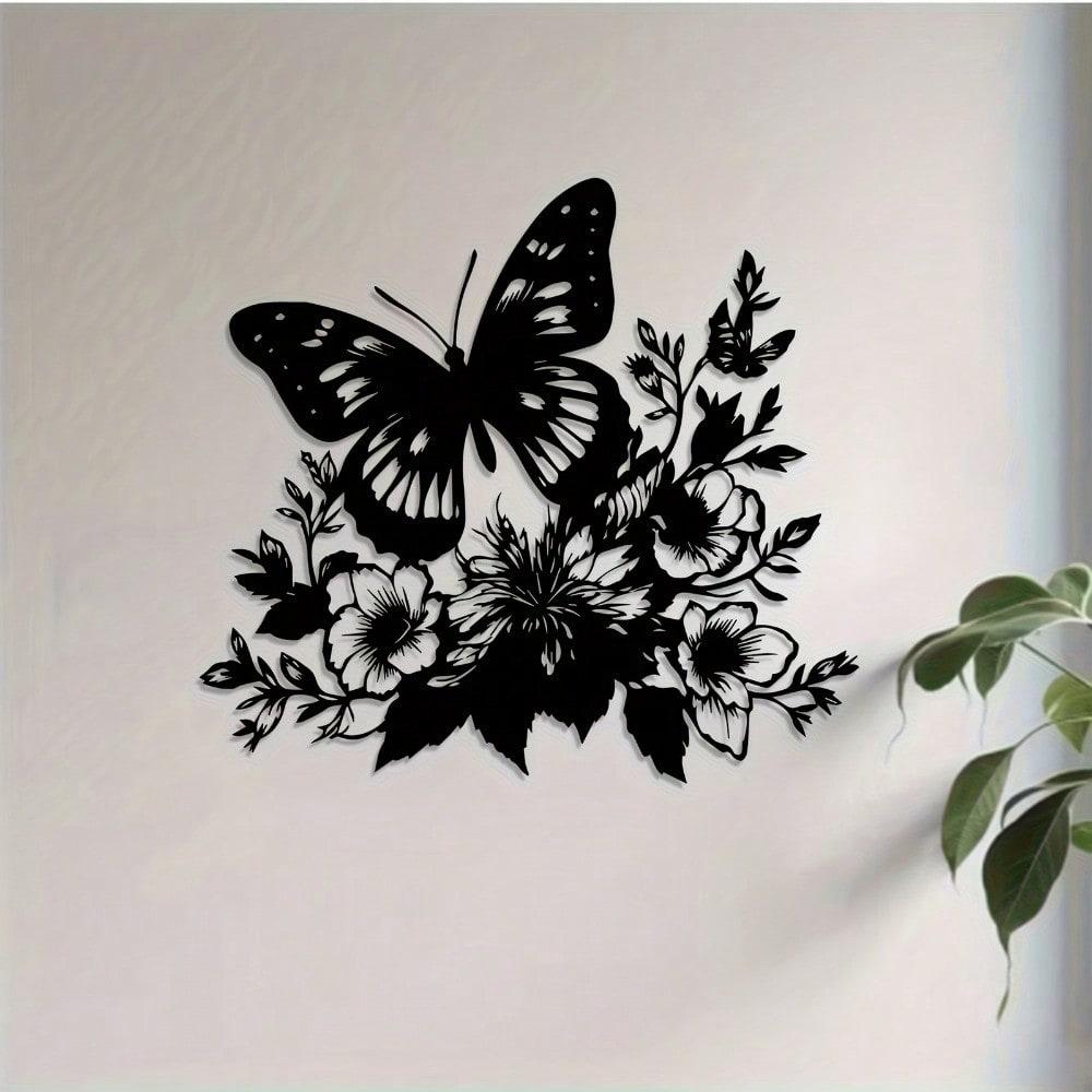 1pc Butterfly Floral Metal Wall Art, Rust-Resistant Nature Decor Gift for Easter
