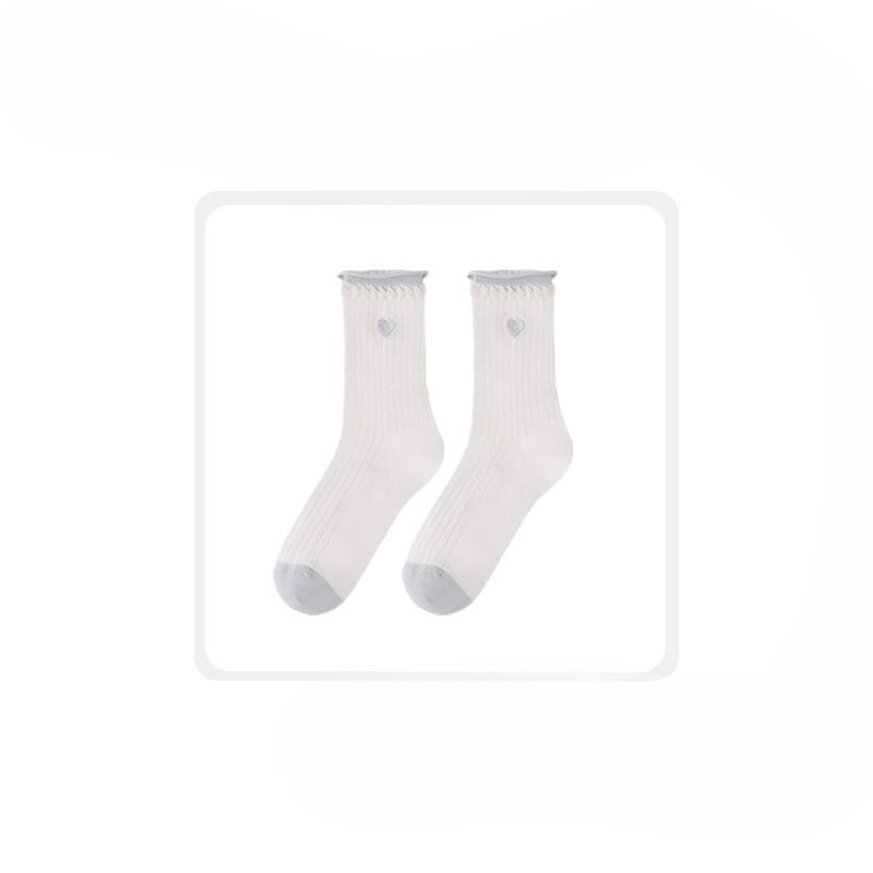 Women's Autumn Thin New Style of Curled Embroidery Color Love Heart Tube Cotton Socks