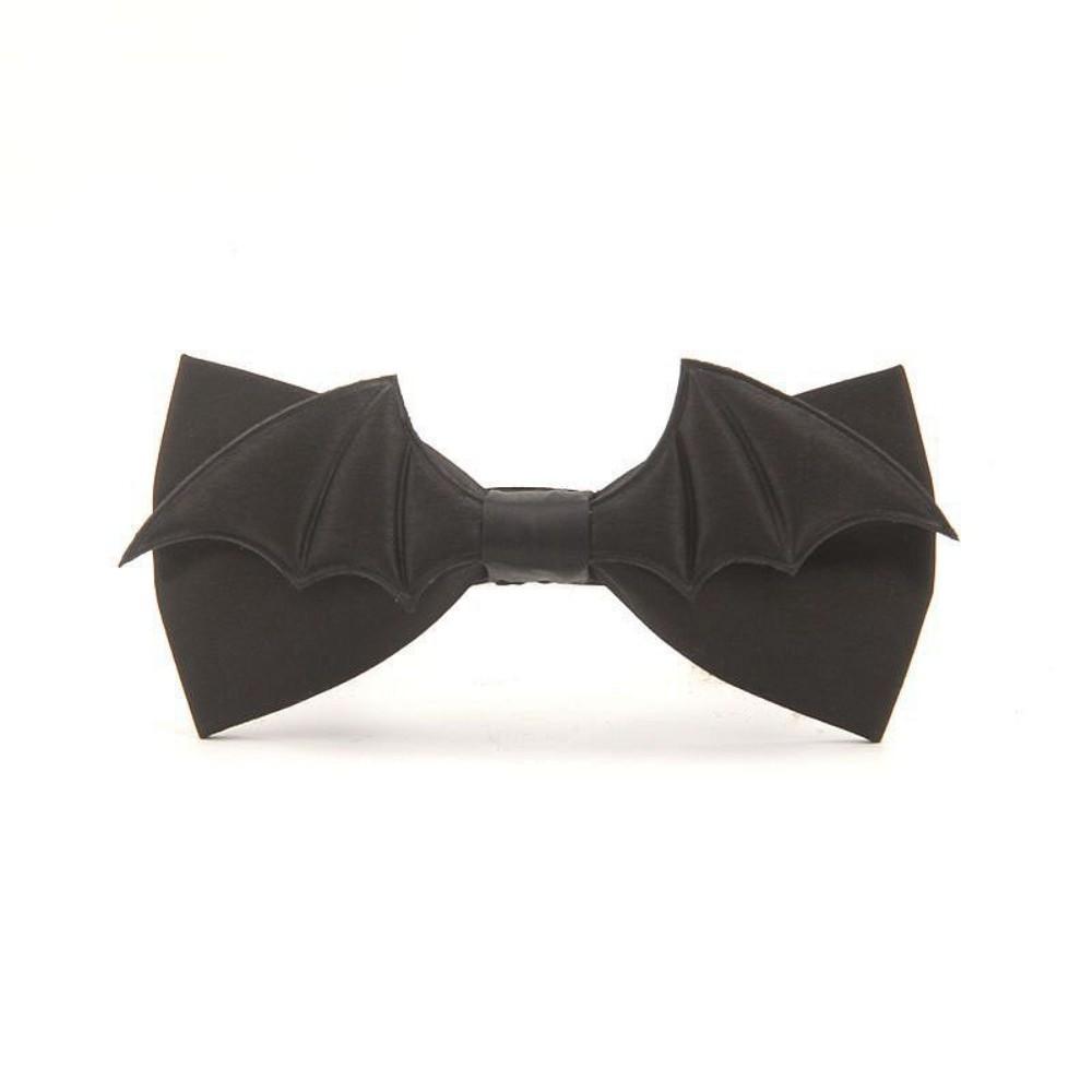 PU Leather Bat Bow Tie Black Men Necktie Simple Halloween Cravat  Boys
