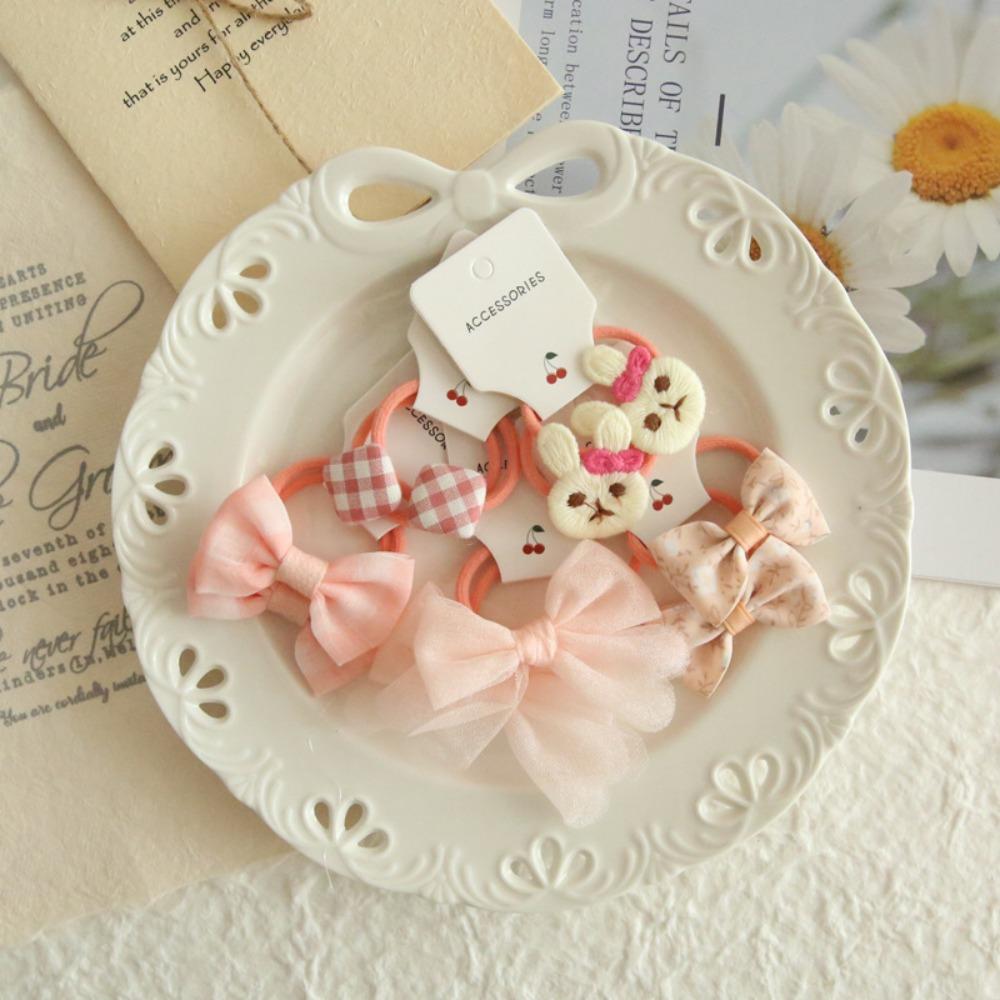 10Pcs Cute Elastic Rubber Band Kids Girls Bows Flower Headdress Scrunchies Hair Ties Bowknot