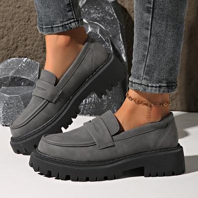 Mocassins à plateforme unis pour femmes Rimocy Chaussures de marche confortables à enfiler Femme Grande taille Mode Style preppy Chaussures habillées