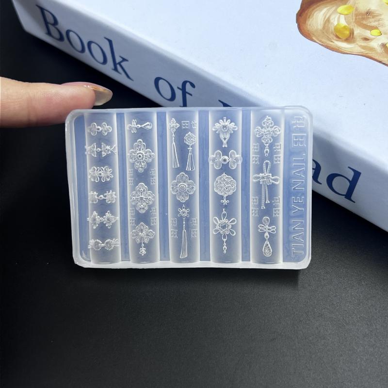 1/6Pcs 3D Silicone Nail Art Mold Retro Flower Vine Chinese Knot Transparent Reusable Nail Carving Stencil For Diy Manicure