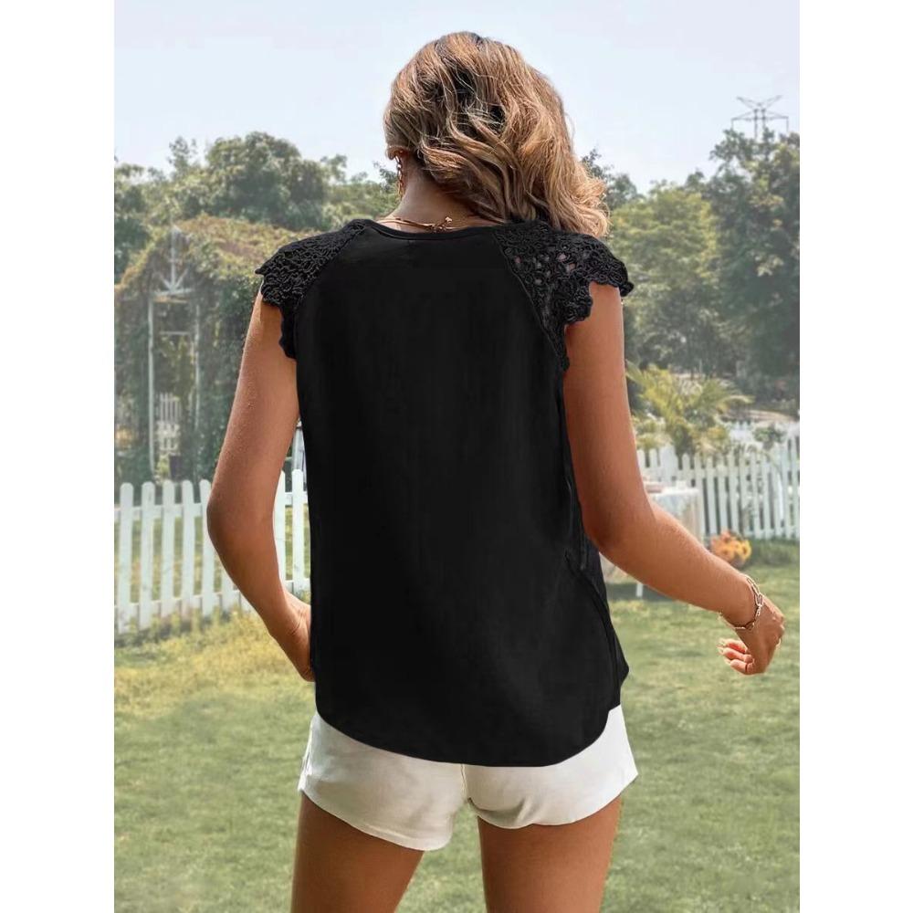 GMXIA Women's Temperament V-neck Stitching Lace Lace Sleeve Vest Top Women