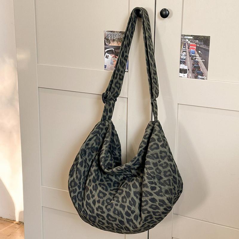 Y2K Trendy Travel Shoulder Bags Tote Bag Summer Women's Bag Leopard Print Canvas Crossbody Bag Female Student Handbags