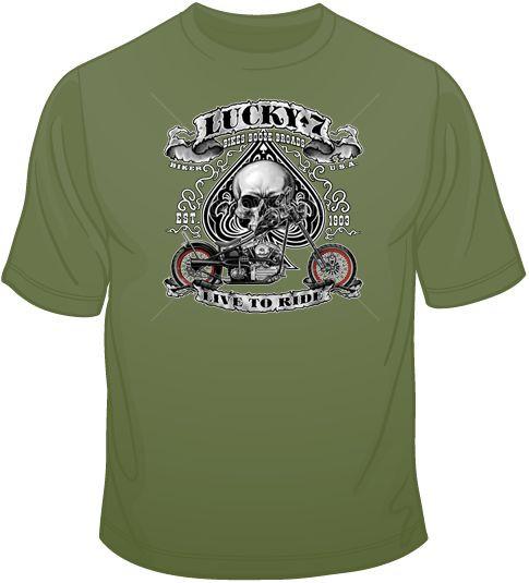 Lucky 7 Biker Spade T Shirt Choose Style, Size, Color Skull Biker Tee 10319 S разноцветный