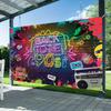 1 piece of vibrant 90s retro party backdrop banner - colorful neon lights.PMJ