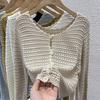 Knit Cardigan for Women Long Sleeve Single Breasted Sweater Jacket Crop Openwork Cardi Top Female Basic Daily Outfit