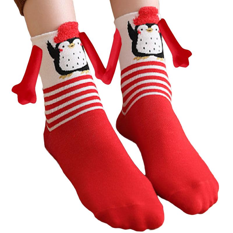 

1 пара парных рождественских носков средней трубки с магнитной присоской, хлопковые носки для девочек, милые унисекс