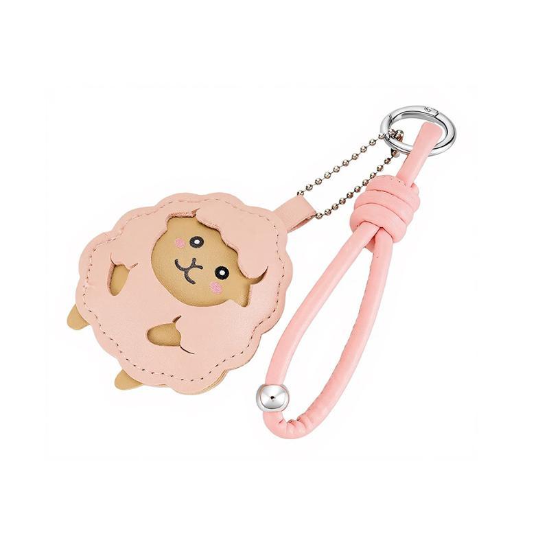 1Pcs Cartoon Lamb Pendant Cute Sheep Leather Keychain With Wrist Strap Bag Backpack Decor Gift